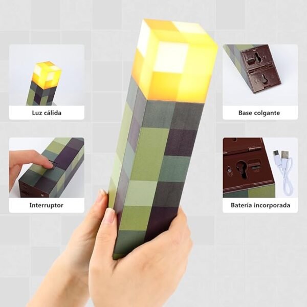 Lámpara Antorcha Minecraft – Iluminación Recargable y Montable - Image 4
